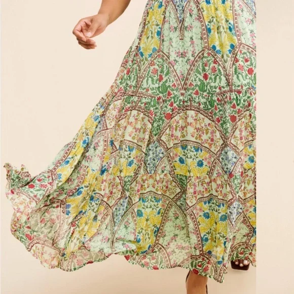 2xHP!! NWT Anthropologie Somerset Maxi Halter Edition Green Floral Motif Large - Picture 5 of 7
